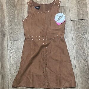 Amy Byer Tan Suede-Look Studded Sleeveless Dress